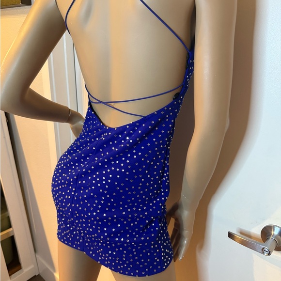B. Darlin Blue Rhinestone Mini Dress • Strappy Back • Size S - Picture 8 of 11